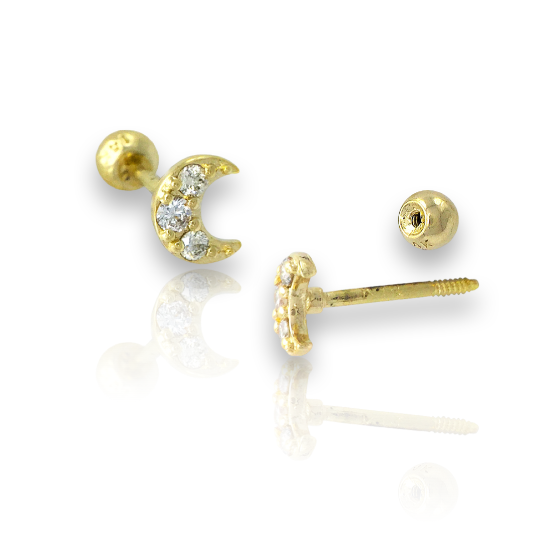 La Lune Gold and Diamond Straight Barbell Earring