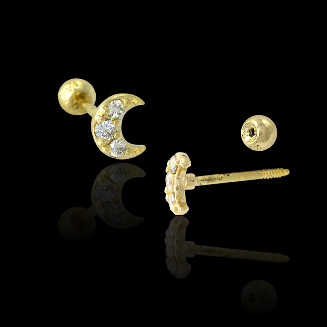 La Lune Gold and Diamond Straight Barbell Earring