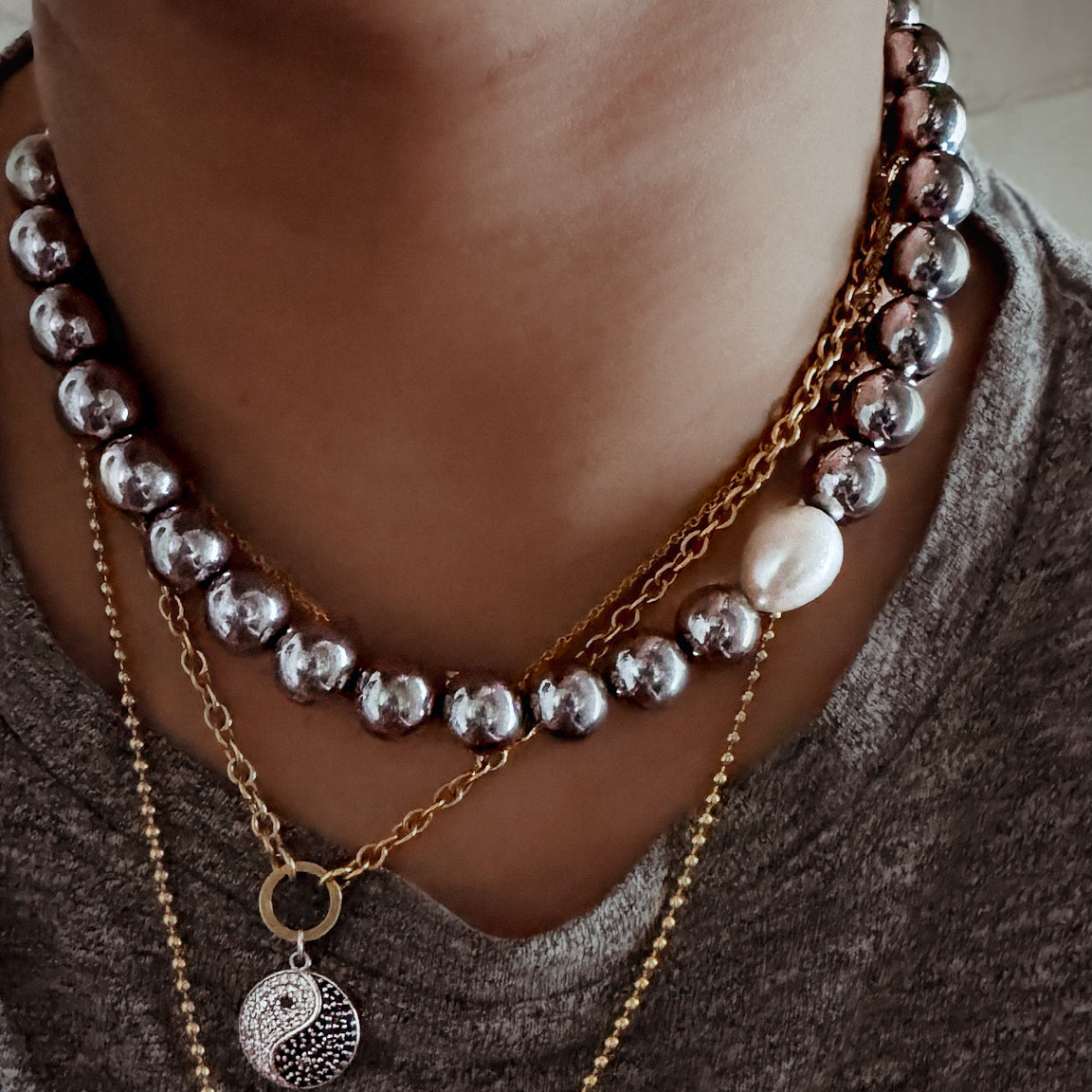 dELiA Hematite & Pearl Beaded Necklace