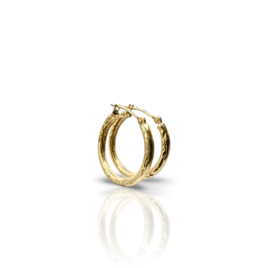 Vintage Ethced Gold Tube Hoop Earrings