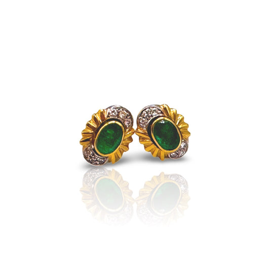 Amelia Vintage Emerald & Diamond Gold Post Earrings