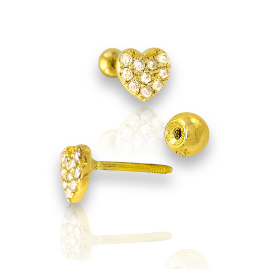 Corazon Gold and Diamond Heart Straight Barbell Earring