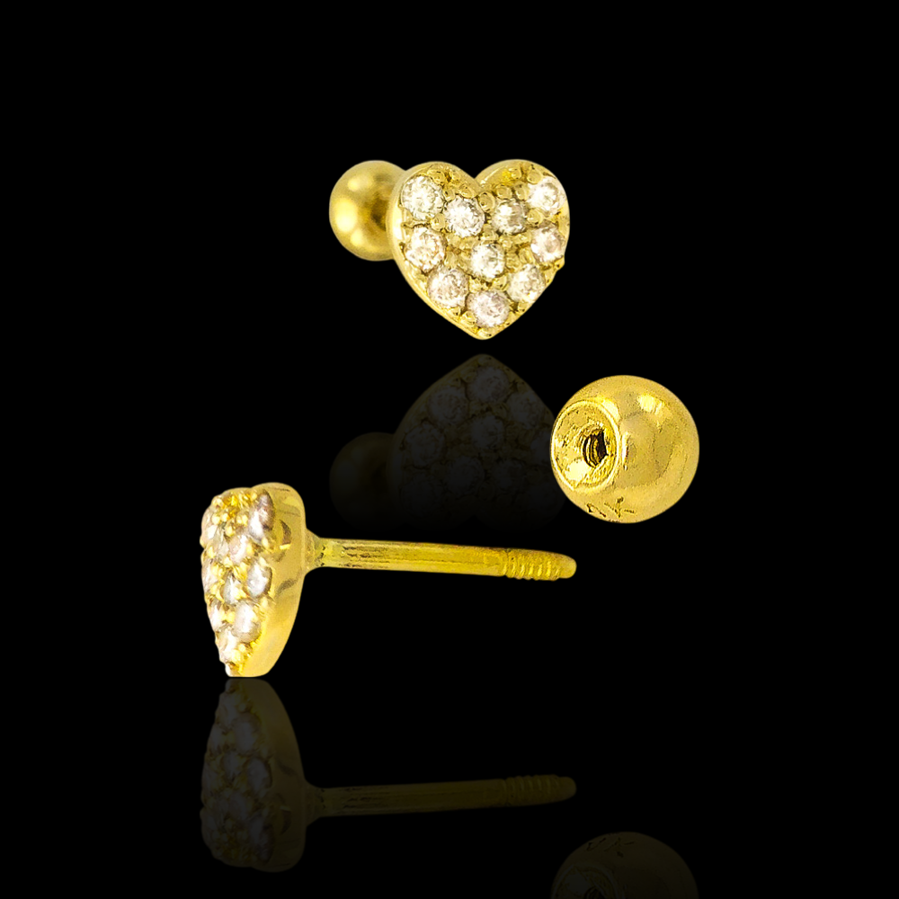 Corazon Gold and Diamond Heart Straight Barbell Earring