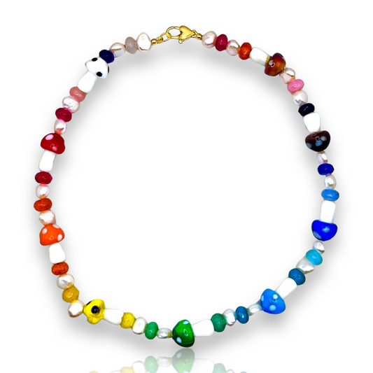 All Around Fun Guy Beaded Pearl & Jade Necklace