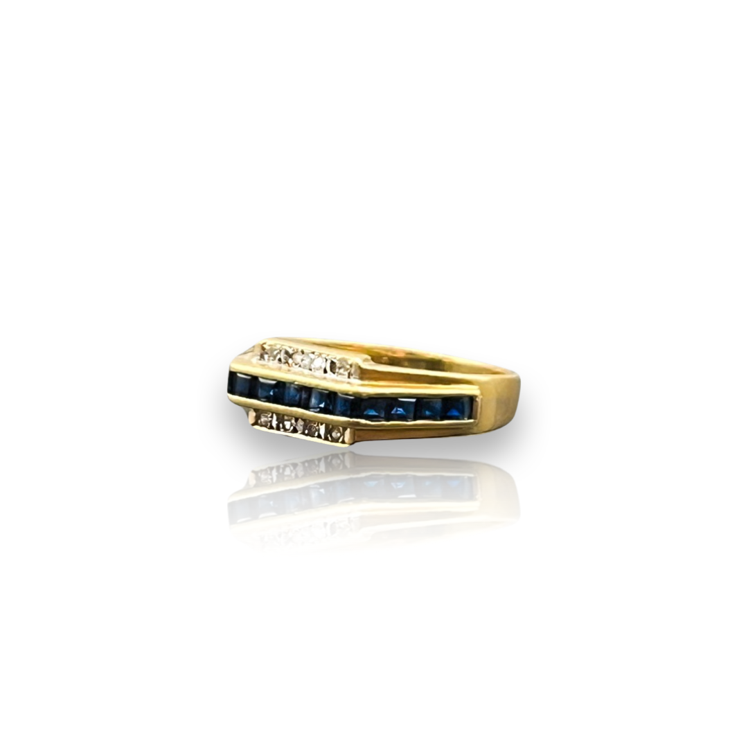 Vintage 14k Gold Channel Set Diamond & Sapphire Ring