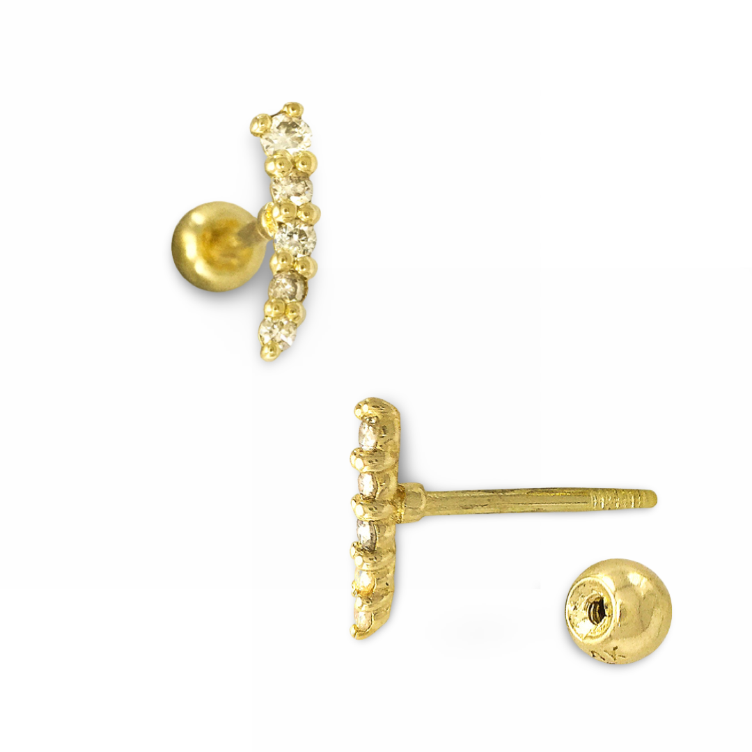 Mona Single Gold and Diamond Curved Bar Straight Barbell Earring