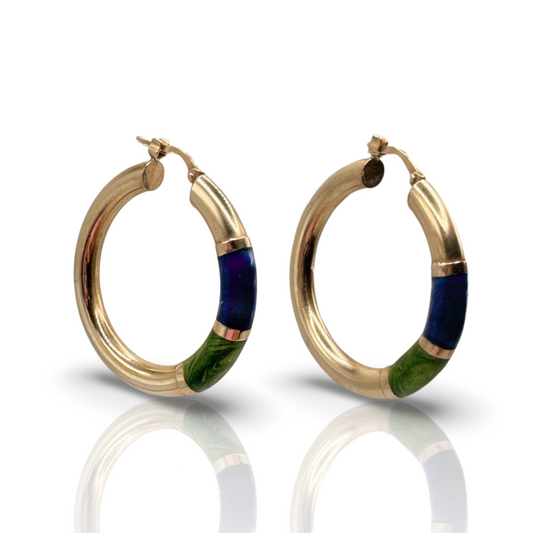 Vintage French Gold and Enamel Hoop Earrings