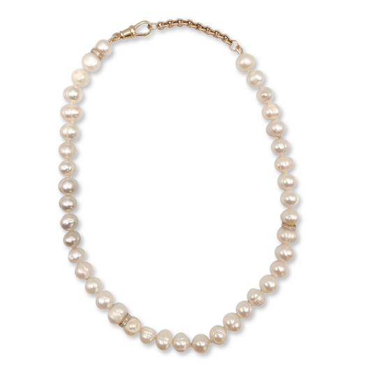 Maria Beaded Pearl Choker with Pave Diamond Spacers