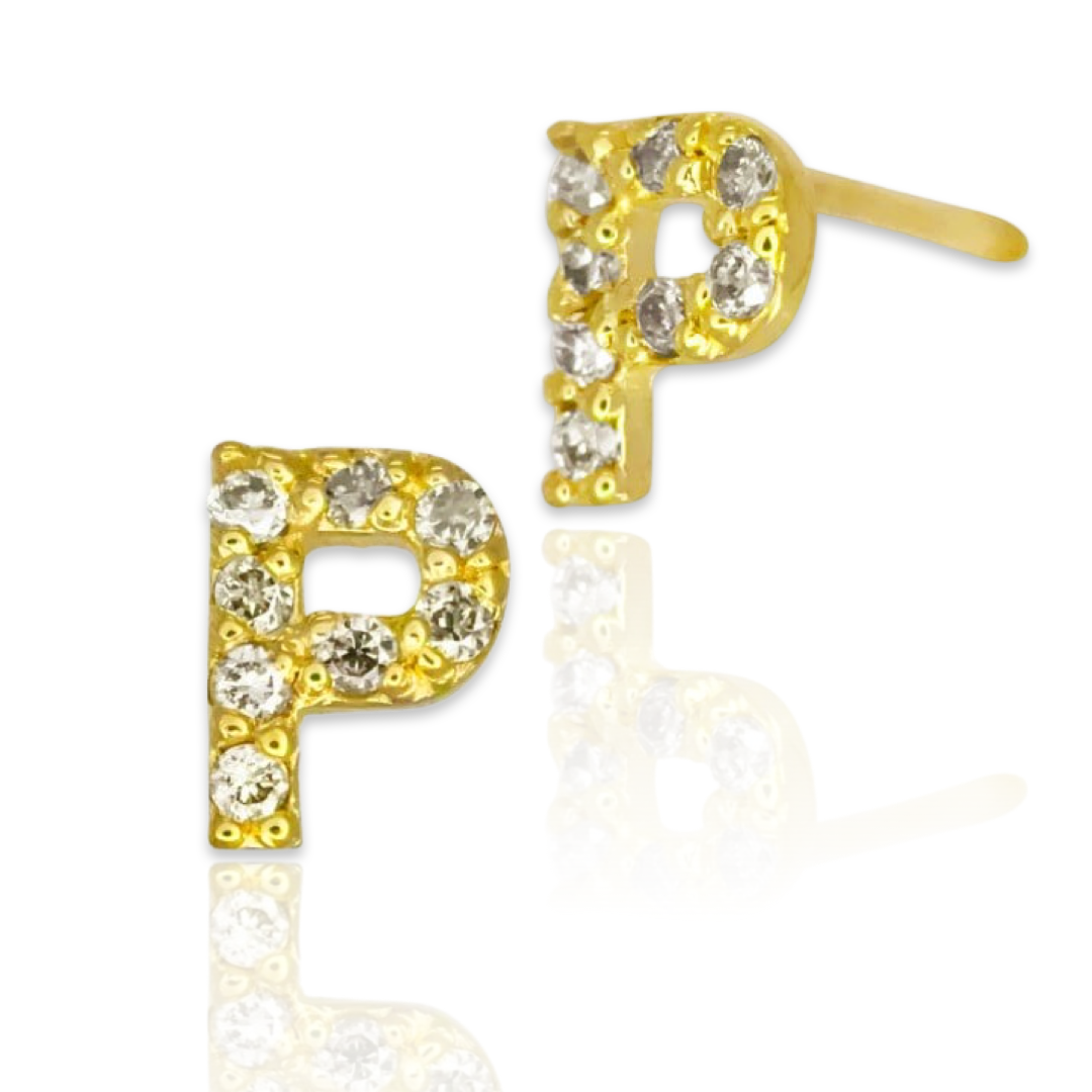 Block Letter With Diamonds Alphabet Initial Single Stud Earring