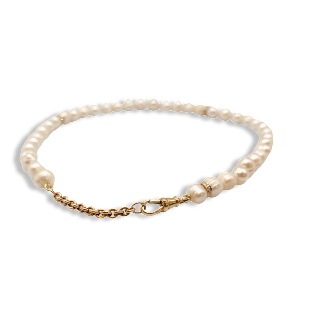 Maria Beaded Pearl Choker with Pave Diamond Spacers