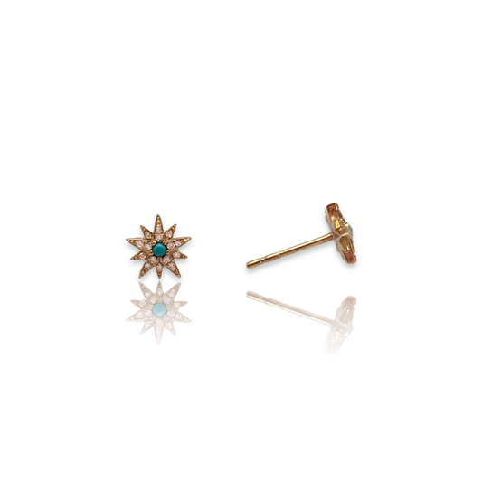 Supernova Gold & Diamond Single Stud Earring with Turquoise Center