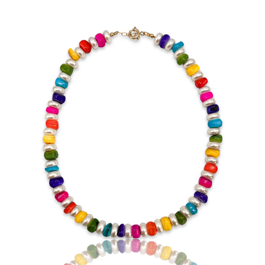Disco Pearl & Rainbow Shell Necklace