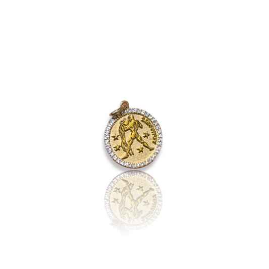 Small Gold Zodiac Coin Charm w/ Diamond Halo