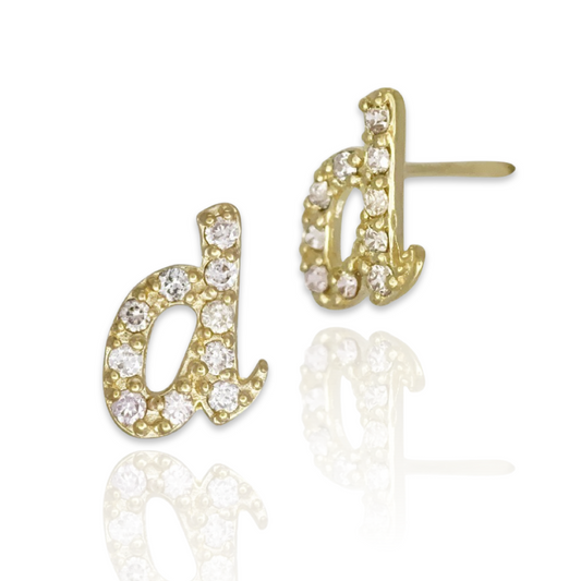 Gold Script Alphabet Initial Stud Earring With Diamonds